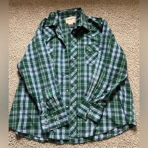 Wrangler Plaid Pearl Snap Shirt Mens Size 2xl Green Western Cowboy